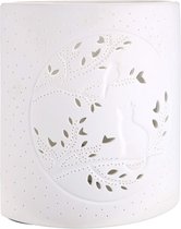 Lampe de table décorative en porcelaine Chat avec oiseau - 40W E14 - 20cm de hauteur