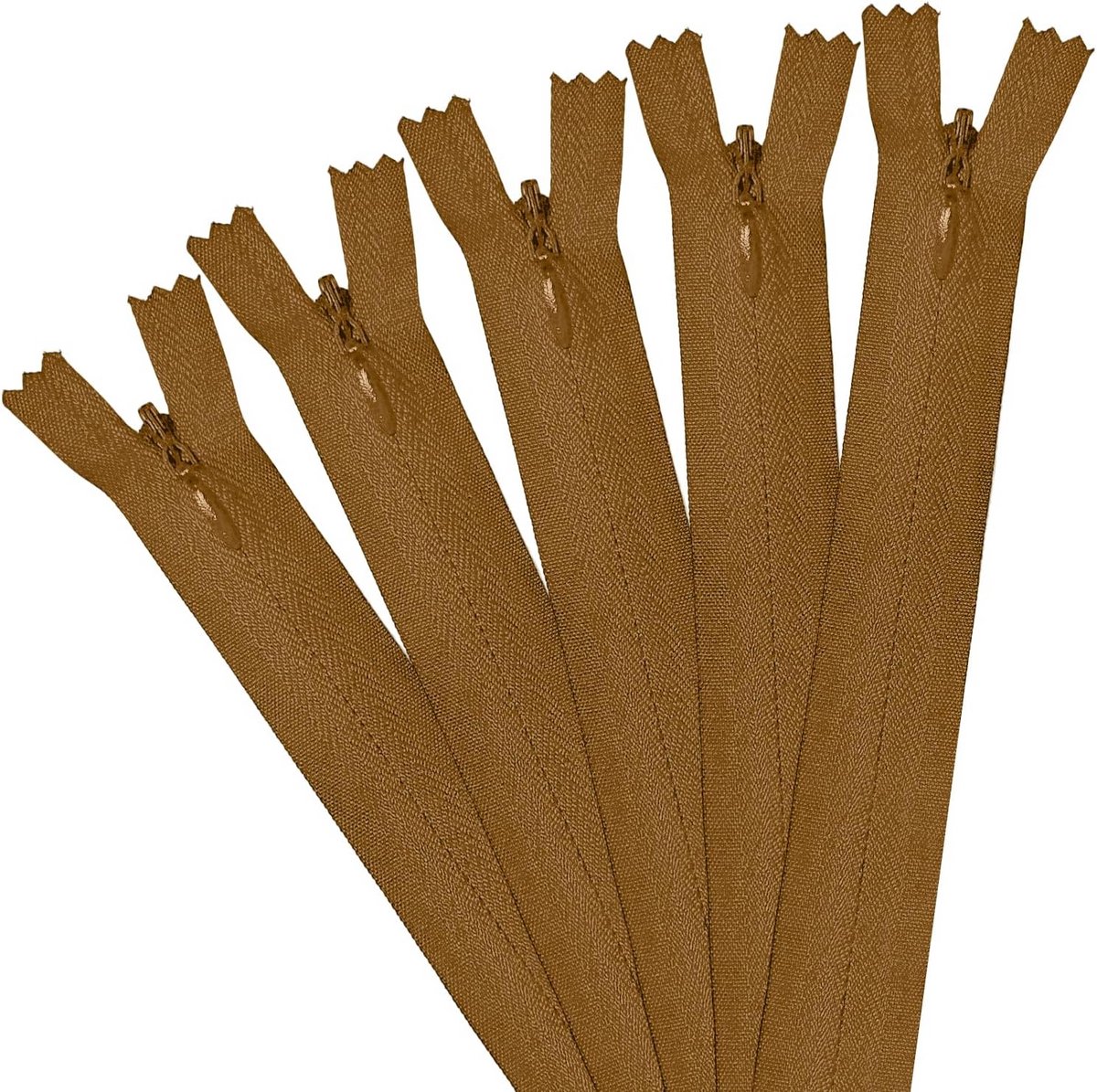 5-delige set onzichtbare ritsen - 40 cm - nylon - lichtbruin