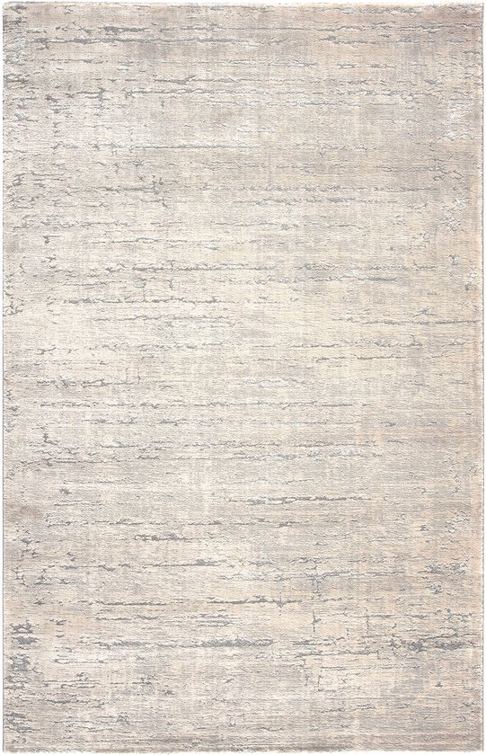 Tapis rectangulaire gris clair avec un motif abstrait vieilli gris foncé. Taille 120x170 cm.