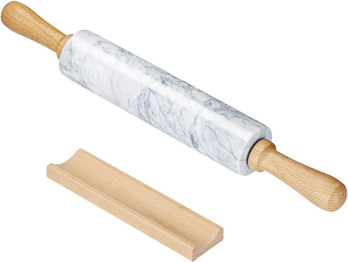 Marmeren Deegroller met Houder - 46.5 cm - Natuurlijk Steen voor Pasta en Gebak