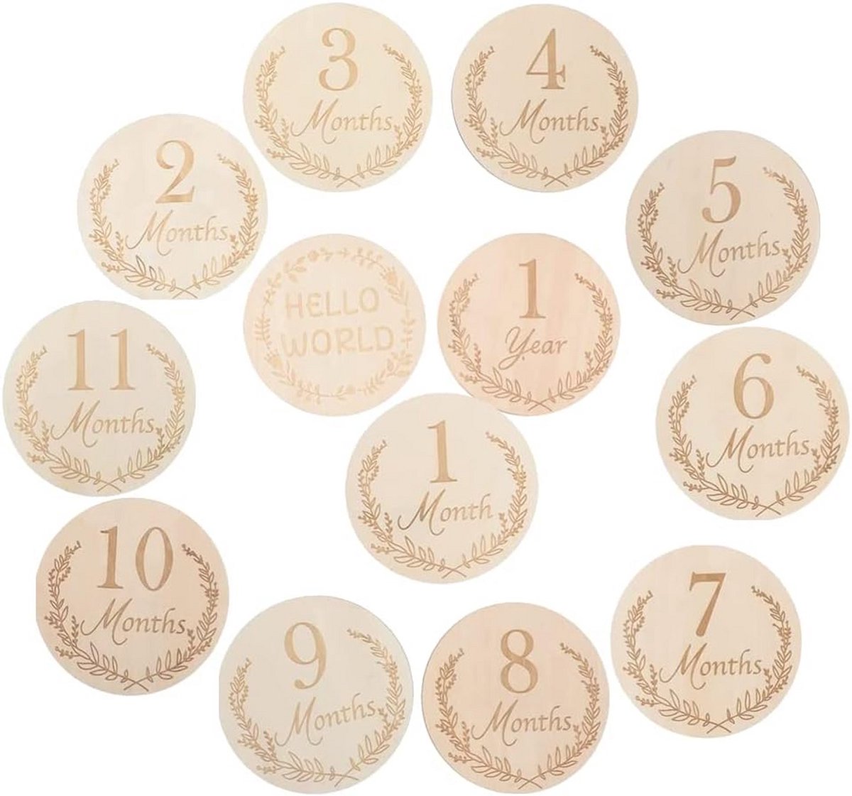 Houten Mijlpaalkaarten voor Baby's - 14 Stuks Creatieve Milestone Cards voor Pasgeboren Fotografie en Babydouche