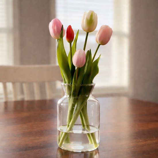 Kunst Tulpen - Tulips - Mix kleuren Wit met Rose - Kunstbloemen - Kunst Tulpen - Kunst Boeket