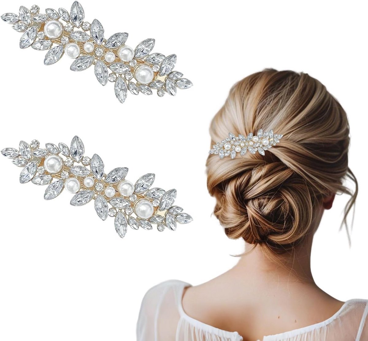 Gouden haarclips met parels en strass - Elegante dameshaardecoratie voor dagelijks gebruik, bruiloft en feestelijke gelegenheden