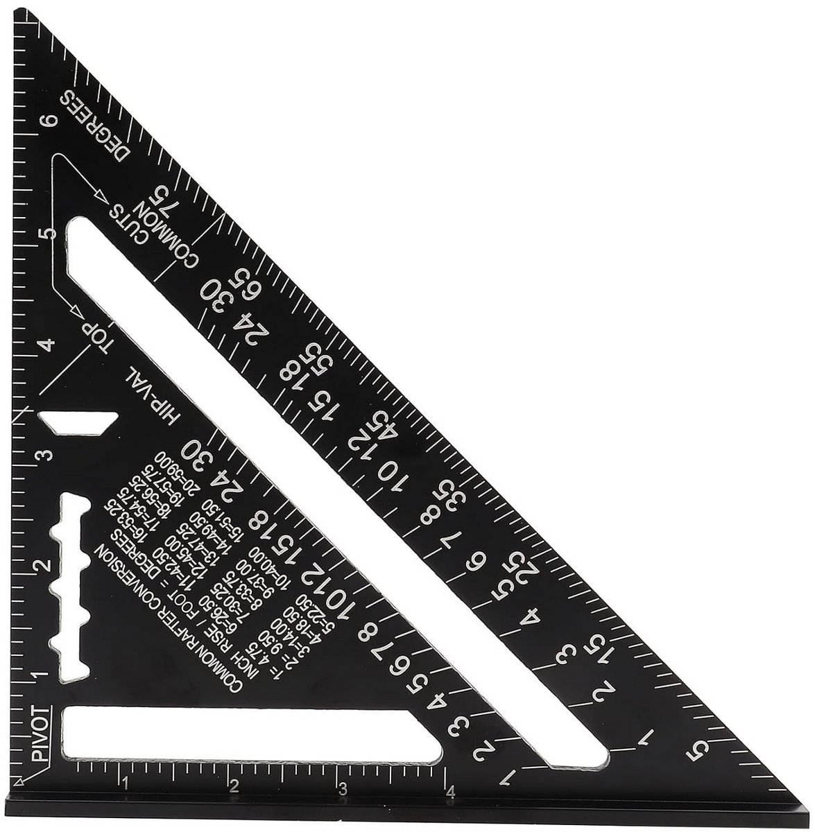 7 inch driehoekige liniaal met gradenboog - metrisch en imperiaal - aluminium - zwart