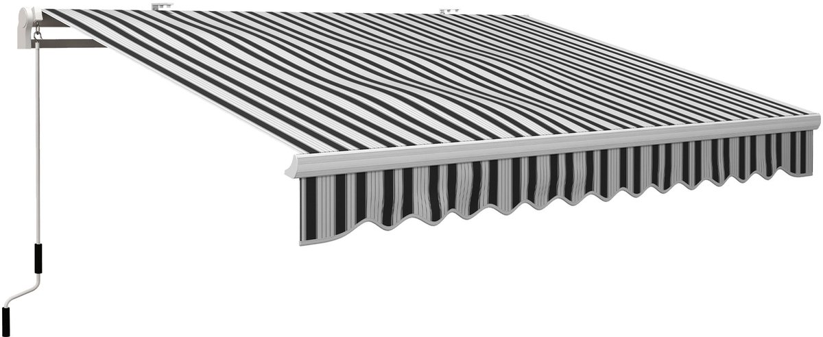 Merax Knikarm Markies 395x245 cm - Handbediening met 1,5 m Slinger - Aluminium Frame - UV-bestendig Doek - Zonwering voor Balkon en Terras - Wit Blauw Gestreept