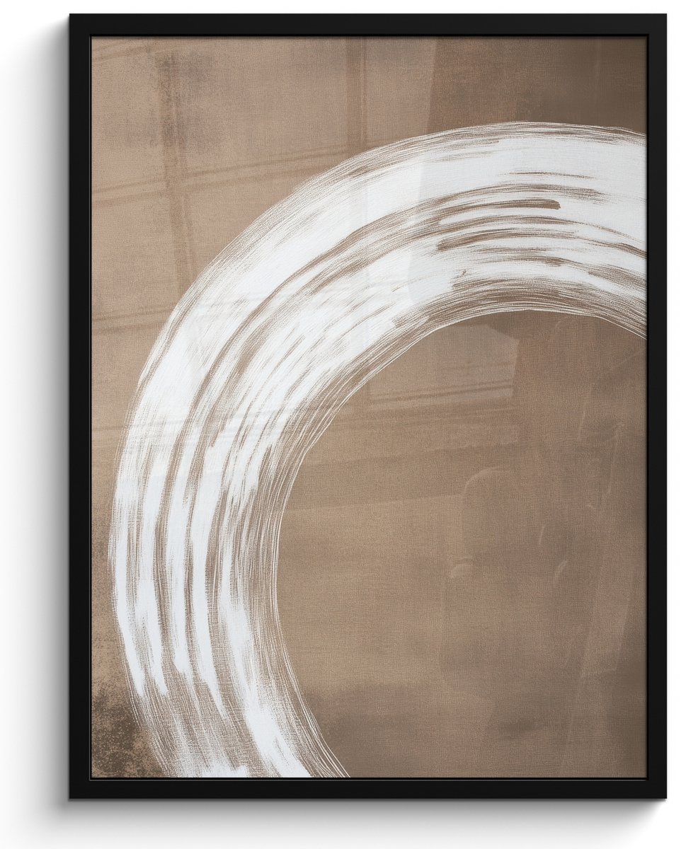FrameYourWall Poster in lijst - Fotolijst 50x70 cm - Posters - Verf - Bruin - Japandi - Posterlijst zwart - Decoratie - Wanddecoratie woonkamer - Muurdecoratie slaapkamer Japandi - Cirkel
