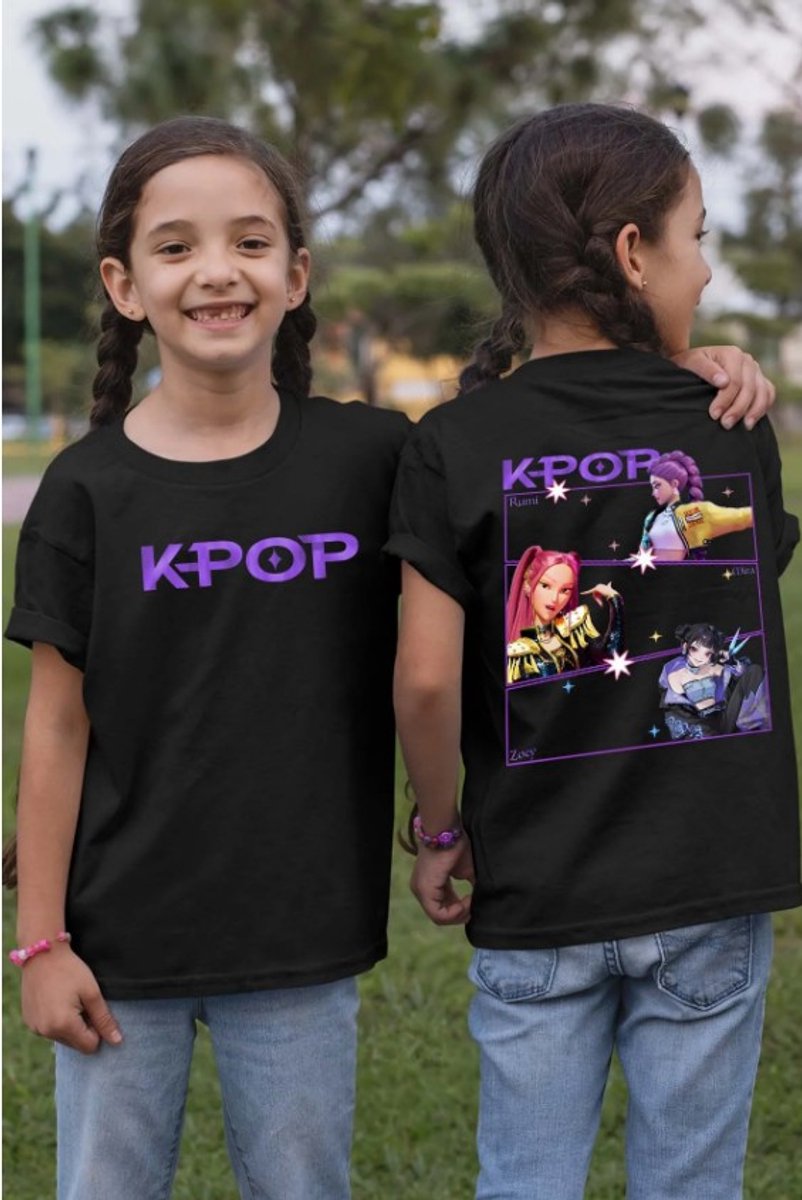 K-Pop Demon Hunters - T-shirt - KPop - Zwart. Maat 122/128 cm - 7/8 jaar.