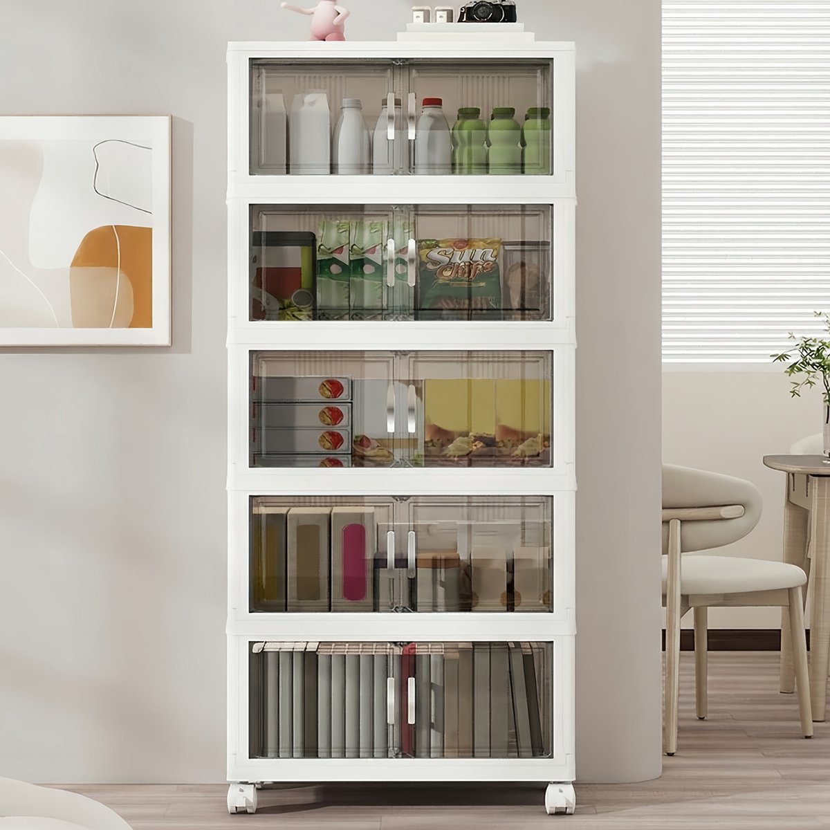 Opvouwbare Opbergkast met Wielen – 49 cm Extra Breed – Stapelbare Plastic Organizer – Stofdichte Dekselen – Multifunctionele Opslagoplossing