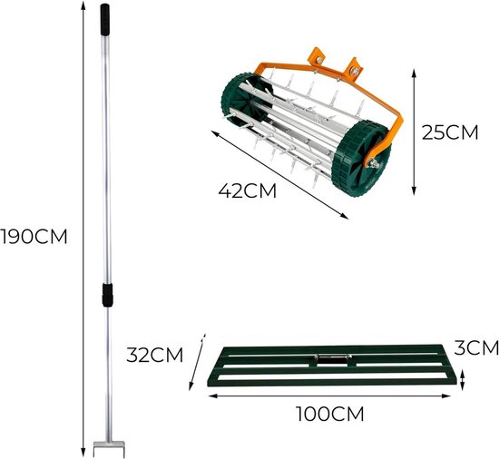 Professionele 2-in-1 Gazonbeluchter en Vlakker Set met Uitschuifbare Steel — afbeelding 3