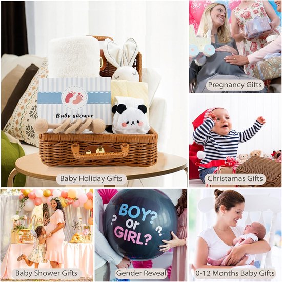 7-Delige Baby Cadeauset Geboorte: Luxe Handdoek, Rammelaar, Slabbetje en Sokjes - Unisex Kraamcadeau — afbeelding 2