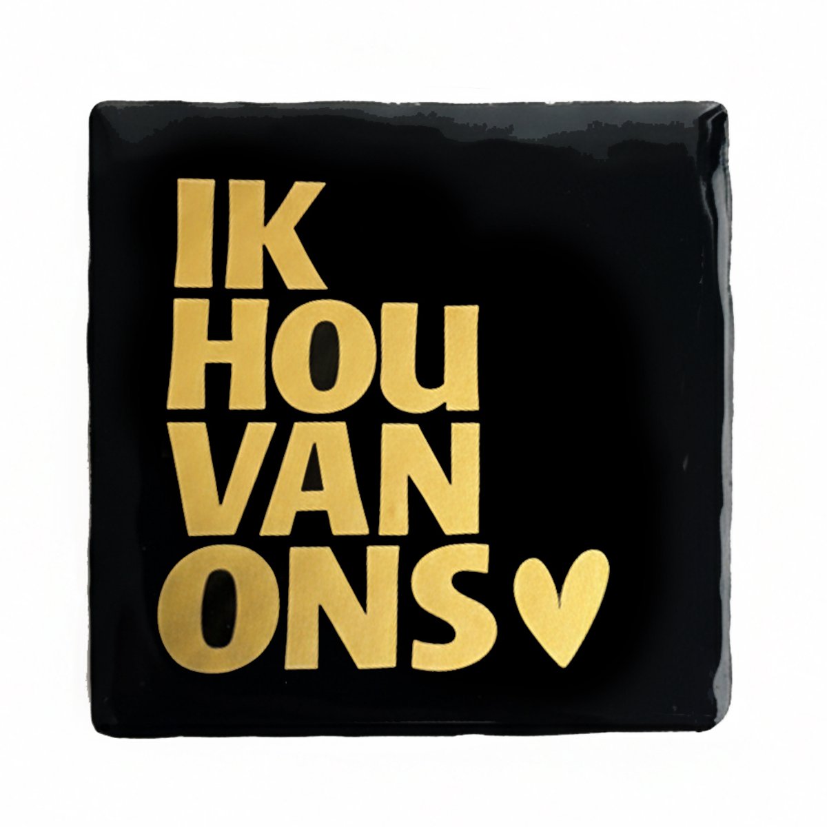 Snoes Luxe Spreuktegel – Ik hou van ons – Zwart met Goud – Inclusief Gratis Plakhaakje – Handgemaakt Keramiek – 10x10 cm – Hotel Chic – Jubileum Cadeau – Romantische Wanddecoratie