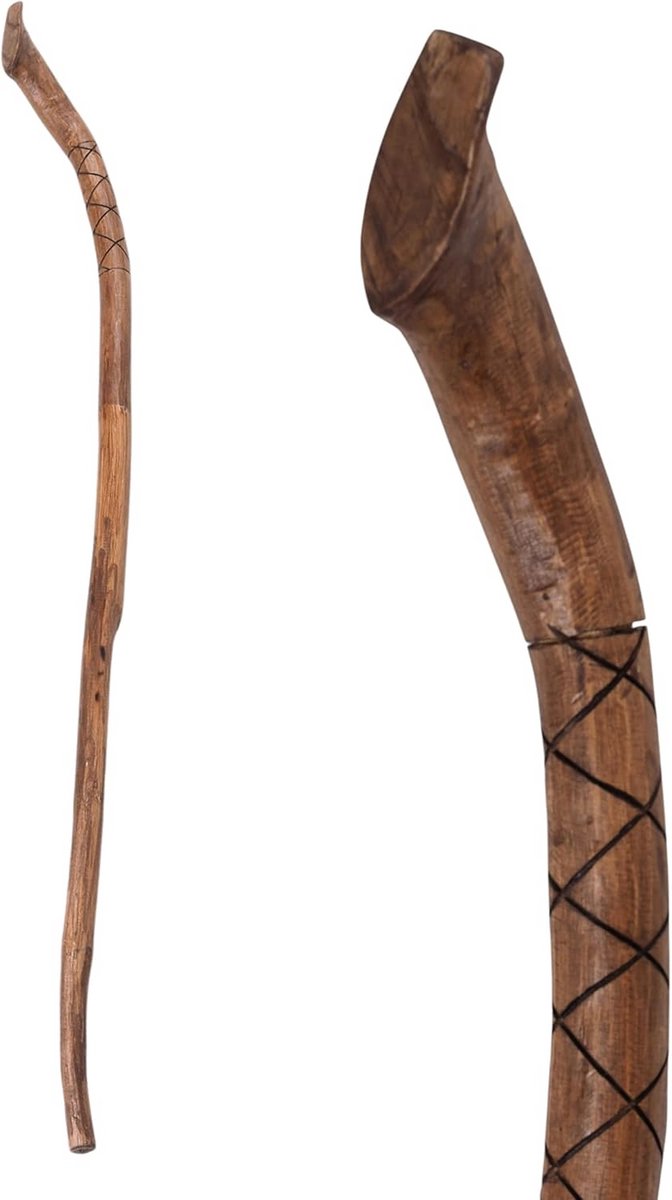 Stevige Houten Wandelstok 120 cm met Handgesneden Decoratie