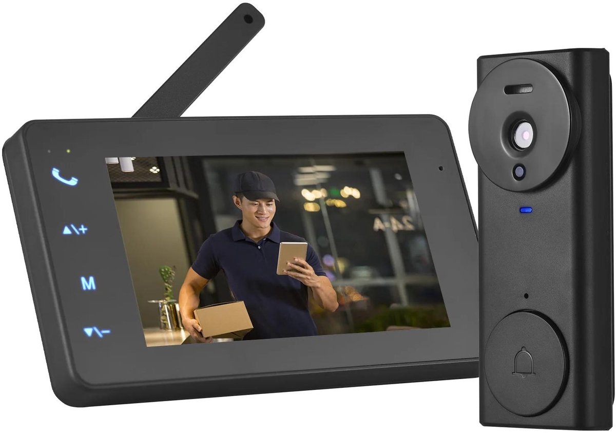Premium - Draadloze videodeurbelcamera met monitor 4,3 IPS-scherm - Videodeurtelefoon - Camerakits voor Villa Home Office Appartement - Video intercomsysteem - Geschikt voor - Kleur of model - 30 - Zwart Scherm met camerafunctie