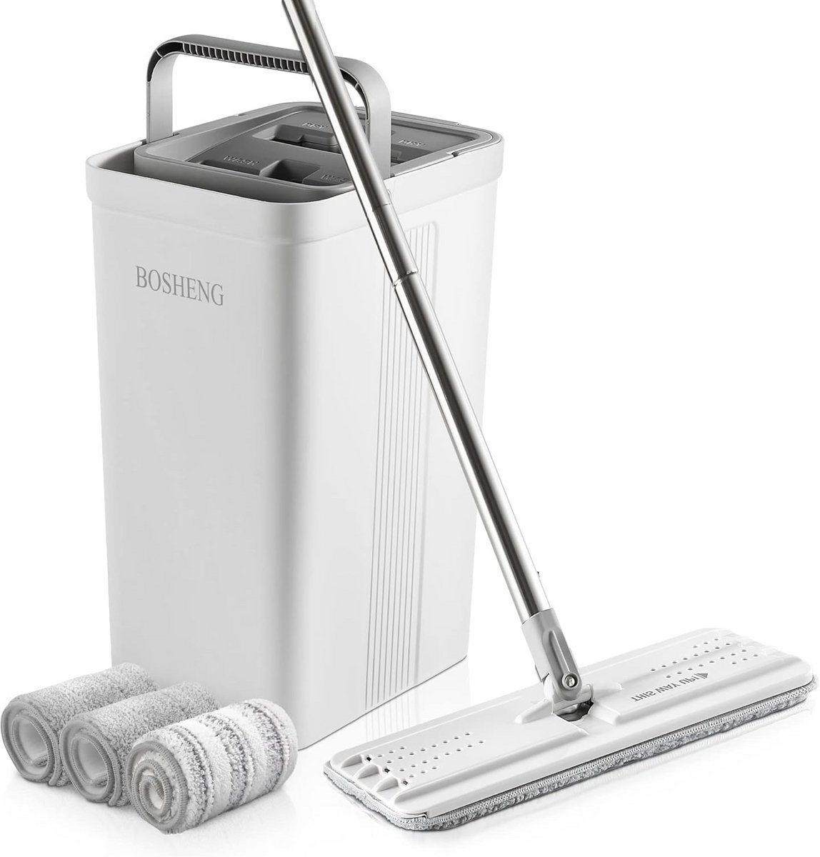 Mop en emmer set met wringer 3 microfijne mopkoppen voor nat en droog schoonmaken