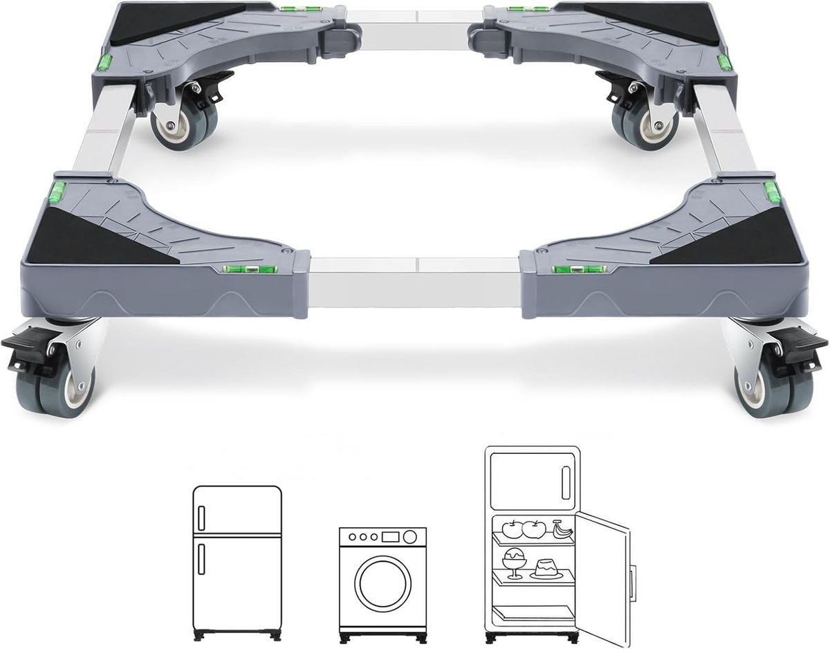 Wasmachine Verhoger - Wasmachine Opbouwmeubel - Wasmachine Sokkel - Anti Slip & Verstelbaar - Ook voor Droger, Koelkast en Vriezer - 200 Kg Draagkracht - 4 Vergrendelbare Wielen - Hoogte 11cm - van Imperatoris