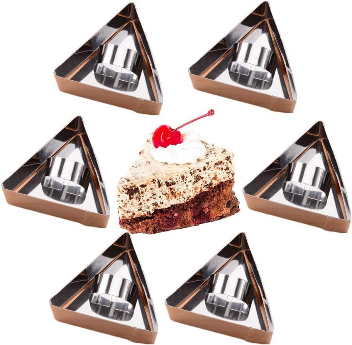 Set van 6 Driehoekige Roestvrijstalen Vormen voor Taart, Mousse en Desserts