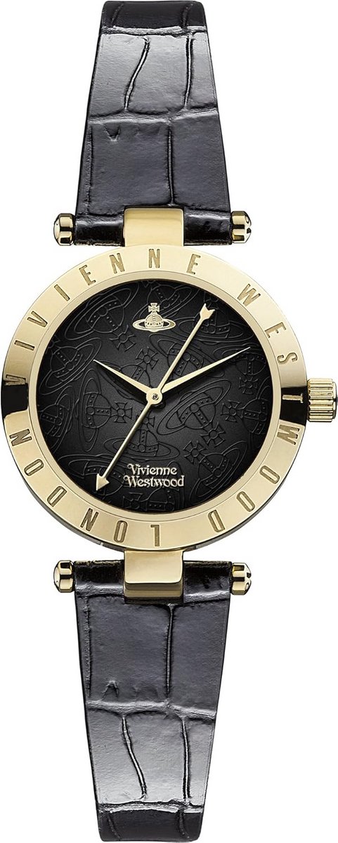 Vivienne Westwood Westbourne II VV092BKBK Kwartshorloge voor Meisjes met Zwarte Wijzerplaat en Zwarte Leren Band