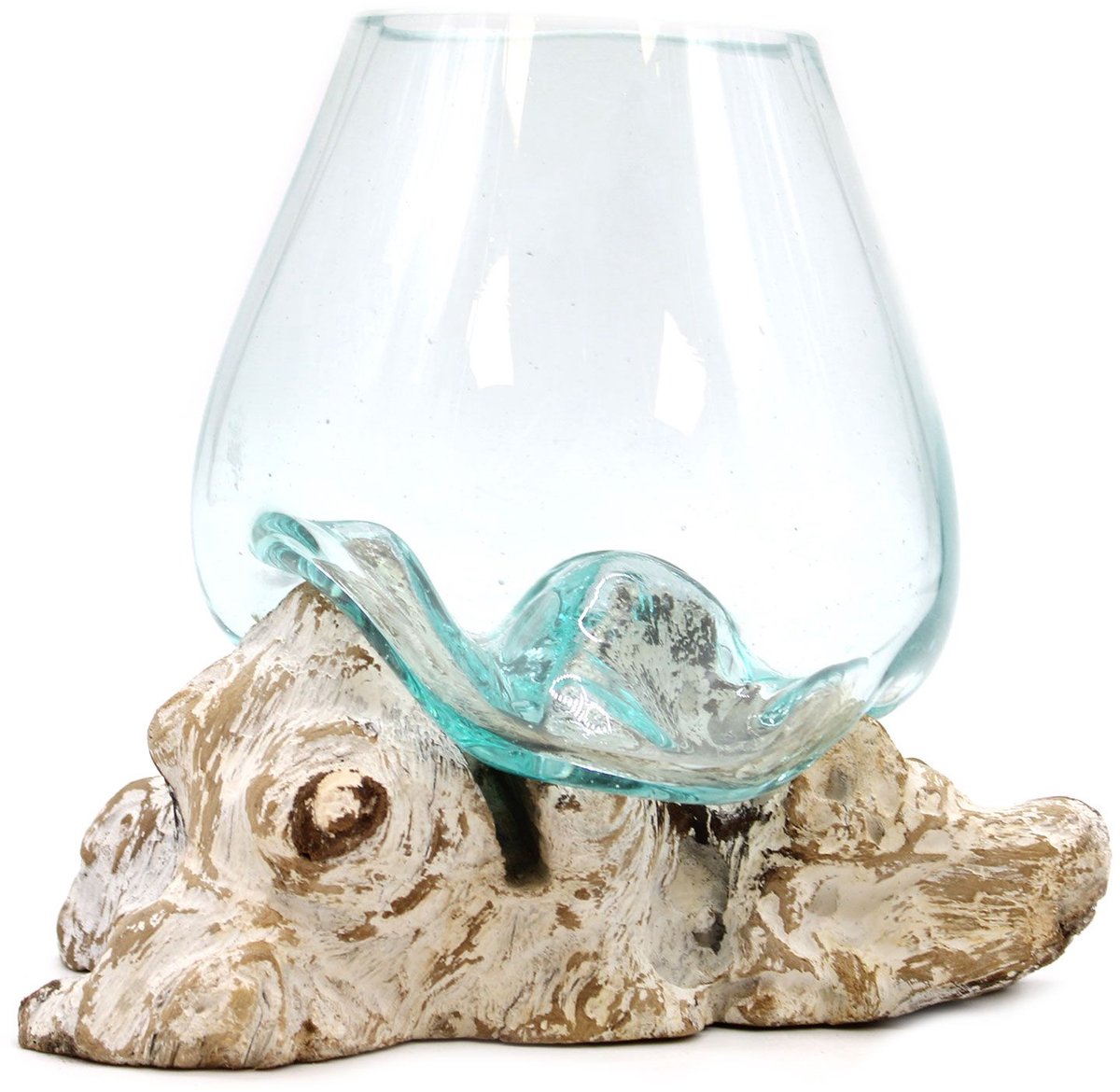 Ancient Wisdom - Kom - Gesmolten glas op witgekalkt hout - Multicolor - Gerecycled glas - Houten schaal - Duurzaam - Milieuvriendelijk - Ecologisch