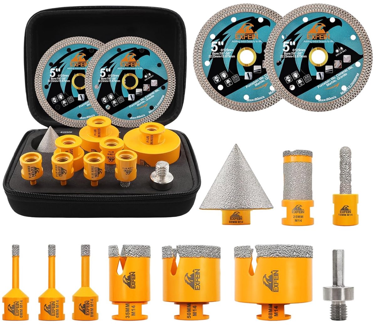 Diamantboor Set 12-Delig voor Tegels, Porselein, Marmer en Graniet | Inclusief Vingerboor en Afschuining