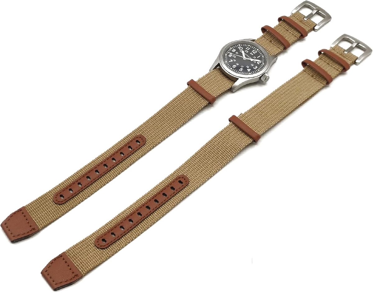 Nato Horlogeband 20mm 22mm Nylon Leer Militaire Stijl Khaki Zwart Blauw Grijs