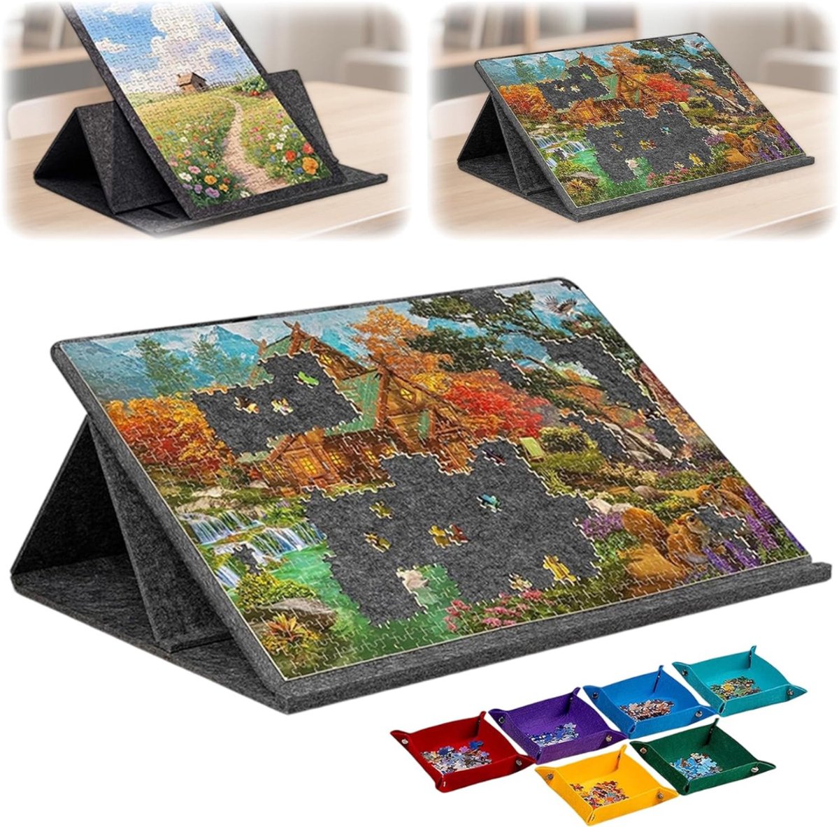REN® Puzzeltafel - Puzzelbord - Puzzeltafel met Lades 1000 Stukjes- Zwart- 80cm x 60cm x 1cm- cadeau voor kinderen en volwassenen