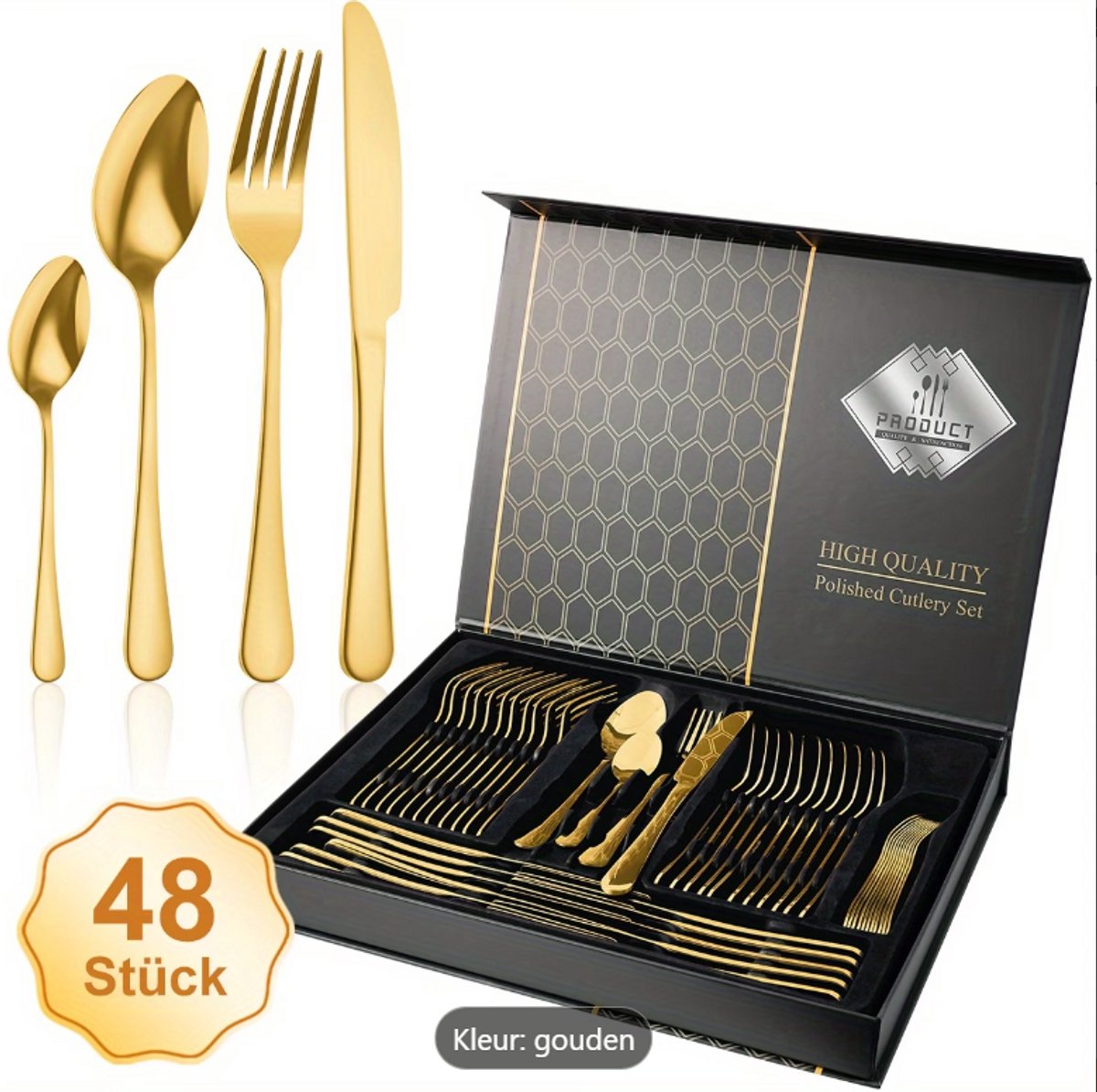 48-delige roestvrijstalen bestekset, met elegante servies, inclusief steakmesjes, vorken en lepels, perfect voor thuismaaltijden en restaurants, vaatwasserbestendig, ideaal als cadeau voor de feestdagen.