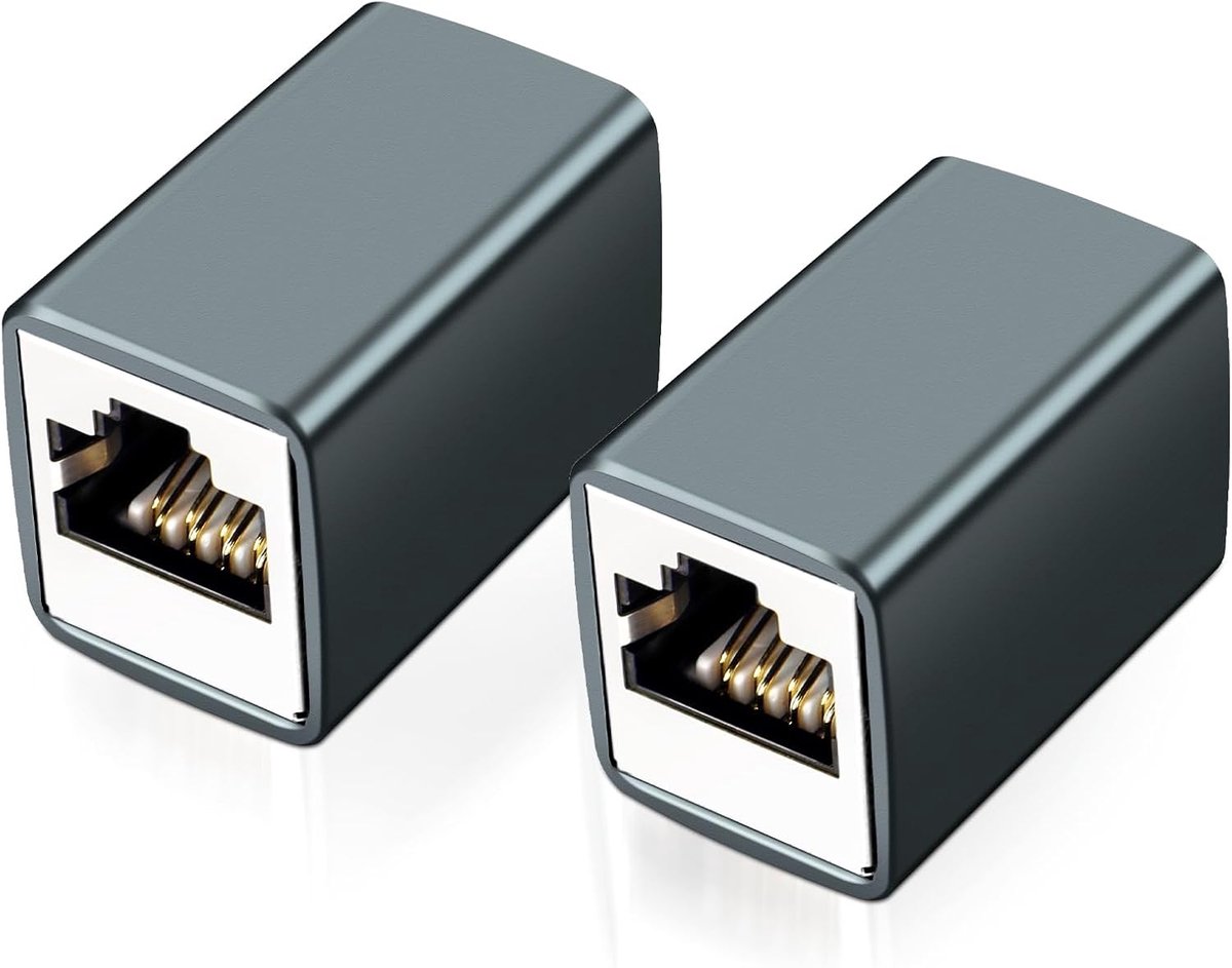 2x RJ45 Vrouwelijk naar Vrouwelijk Netwerkkoppeling - Ethernet Kabel Verlengstuk Grijs