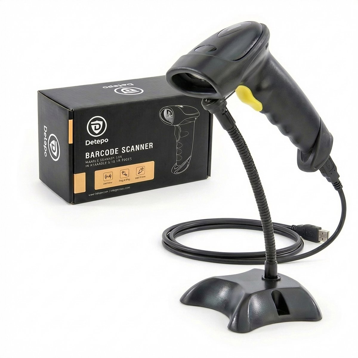 Barcode Scanner 1D - Handscanner - Bekabeld met USB - Plug & Play - Incl. Standaard