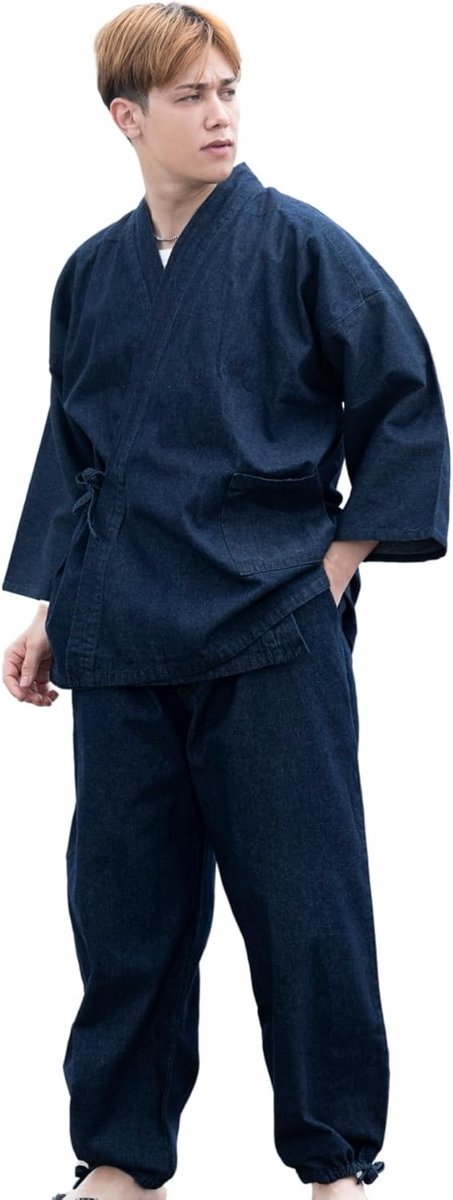 Japanse Denim Kimono Samue Set voor Heren
