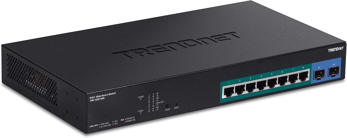 10-poorts Gigabit Web Smart PoE+ Switch met 8 PoE+ poorten en 2 SFP-sleuven