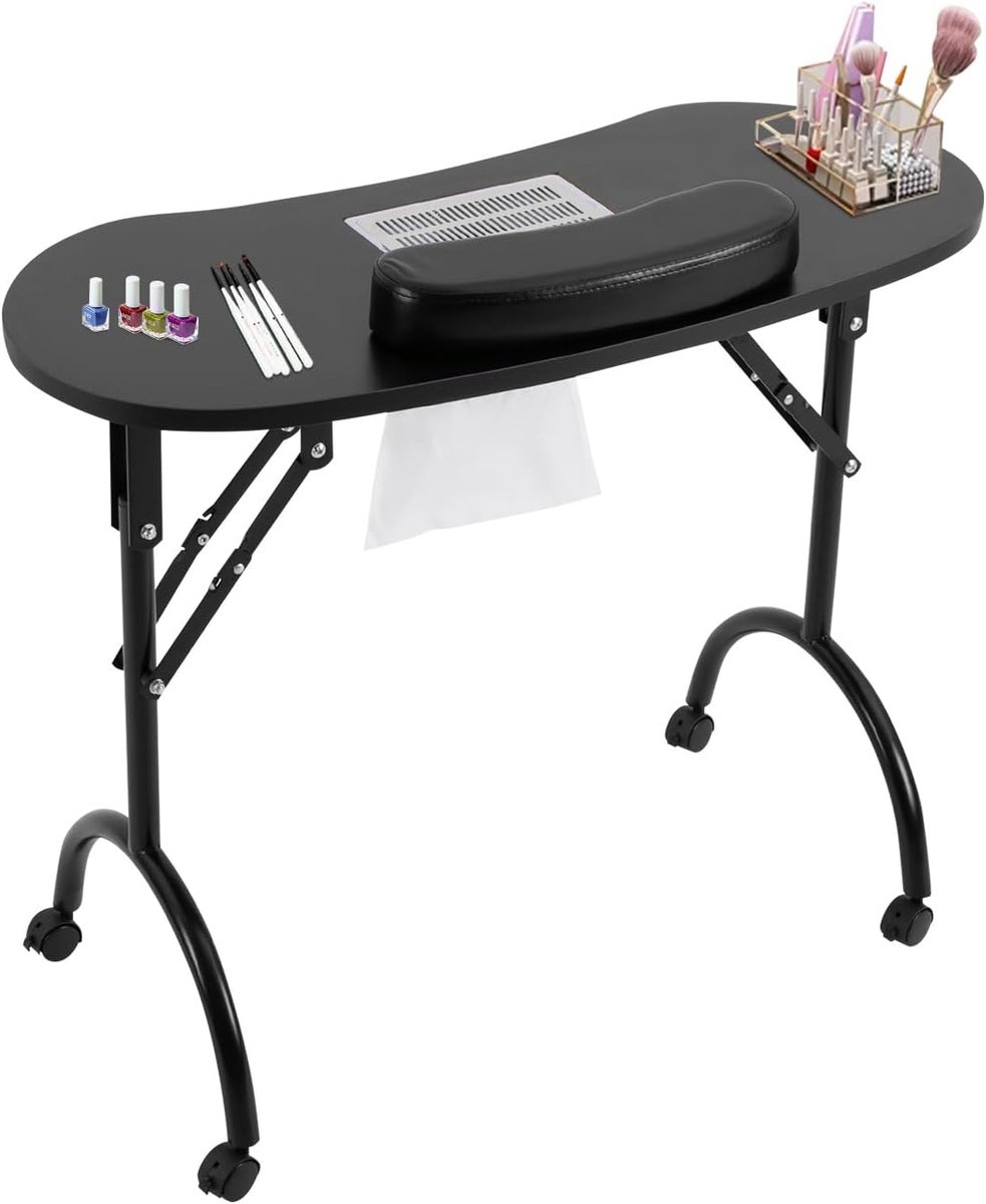 Opvouwbare Manicuretafel met Stofzuiger en Wielen - Draagbare Nagelstudio Tafel voor Thuis en Salon