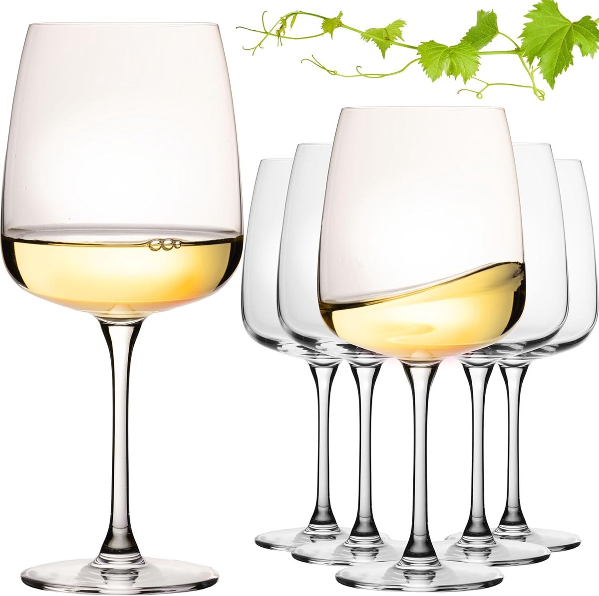 Grote Witte Wijnglazen 480ml - Set van 6 - Kristallijn Glas - Vaatwasmachinebestendig