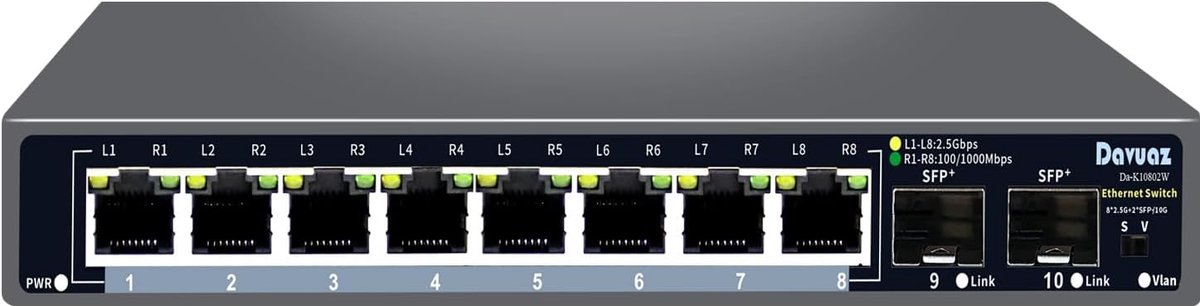 10-Poorts 2,5G Ethernet Switch met 2x 10G SFP+ Slots - Plug & Play