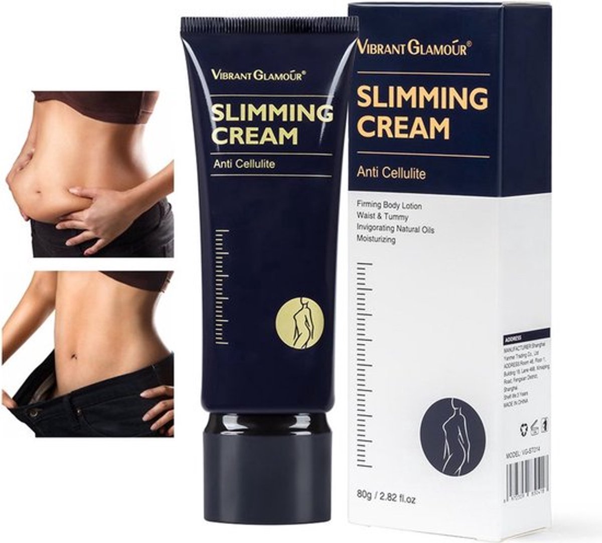 VIBRANT GLAMOUR Anti-Cellulitis Crème – Bodycrème tegen Cellulite – Verstevigende Bodycrème voor Benen, Dijbenen & Billen – Hydraterende Huidverzorging – 80 g