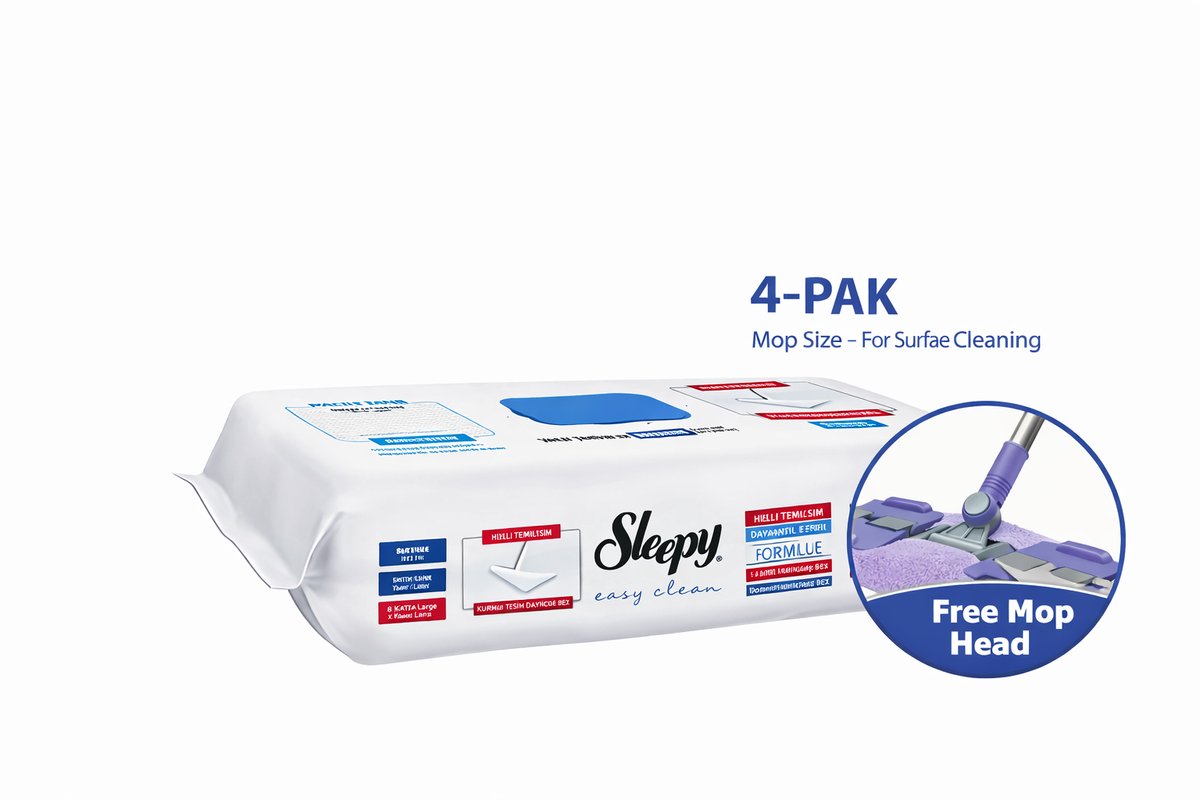 Sleepy Easy Clean Floor Cleaning Wipes 4-Pack - 200 Sheets + Free Mop Head – Mop Size Surface Cleaning Cloths – Extra Large Disposable Floor Wipes