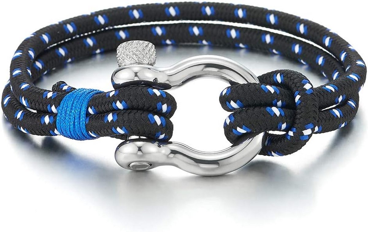Anker Armband Roestvrij Staal voor Dames en Heren - Blauw Wit Touw Nautisch Polsband