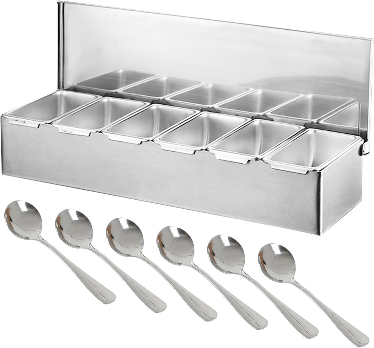 RVS Kruidenbak met Deksel voor Componenten, Saladebar en Pizza Toppings