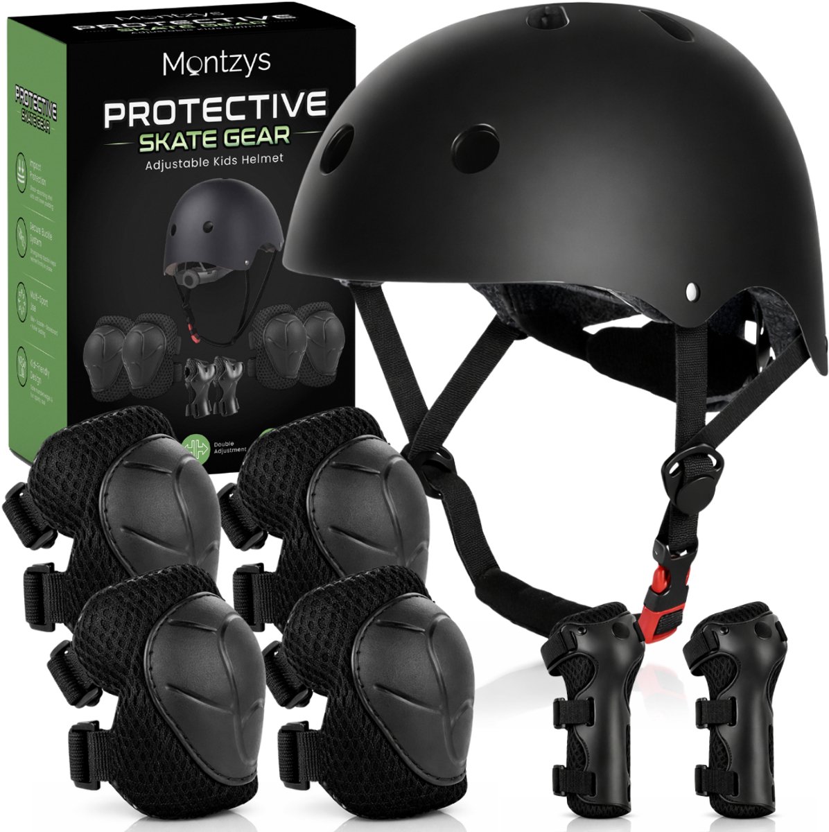 Montzys® Beschermset Skeeler Bescherming Kniebeschermers & Polsbeschermers Kinderen & Volwassenen Skate Set Met Helm