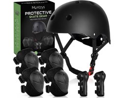 Montzys® Skate Beschermset met Helm - Skeeler Bescherming Zwart - Kniebeschermers & Polsbeschermers - Kinderen & Volwassenen