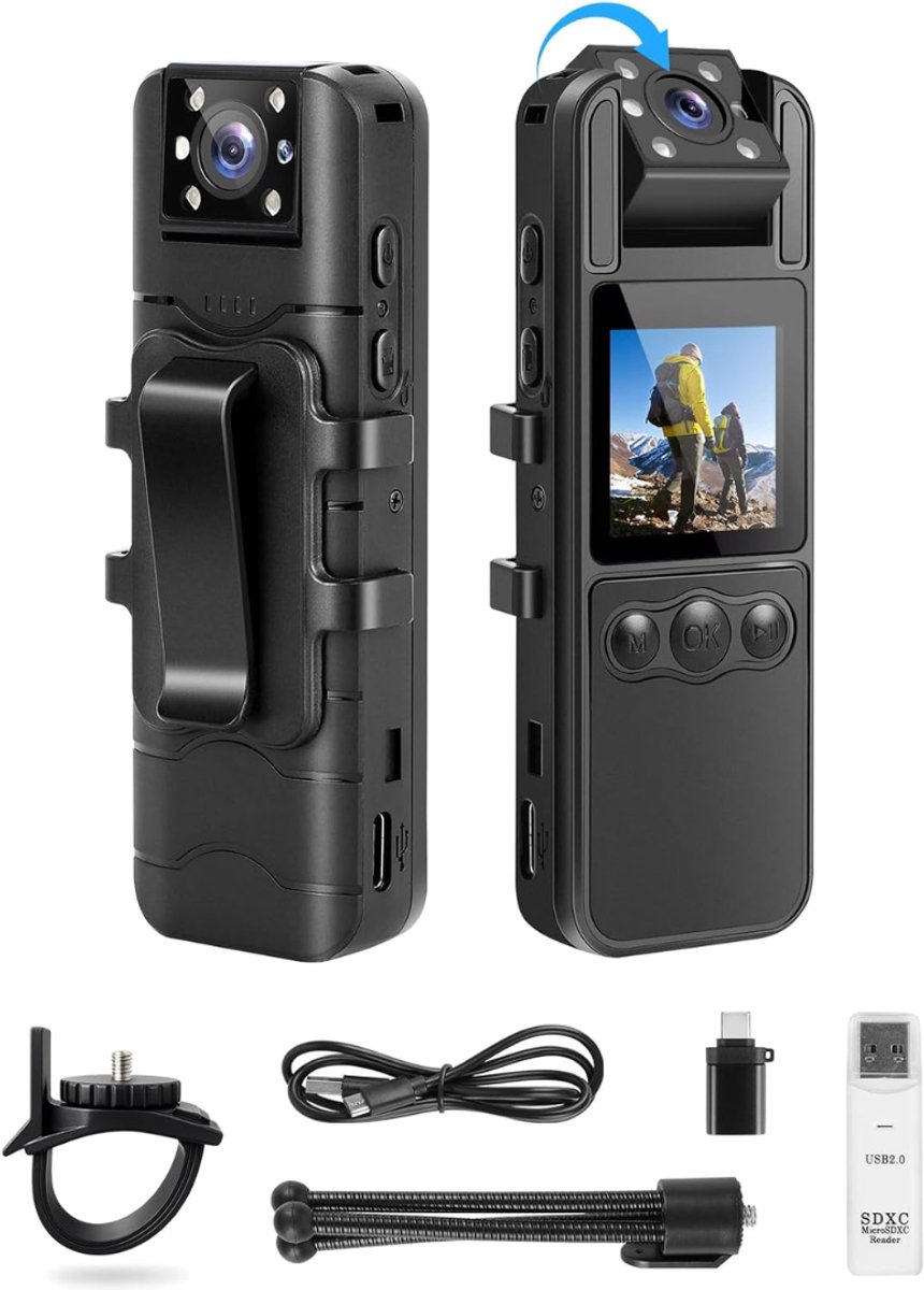 White-Label® Bodycam - Action Cam - Spycam - Bewegingsdetectie - 180º Draaibare Lens - Bodycam Politie - Full HD - Zwart