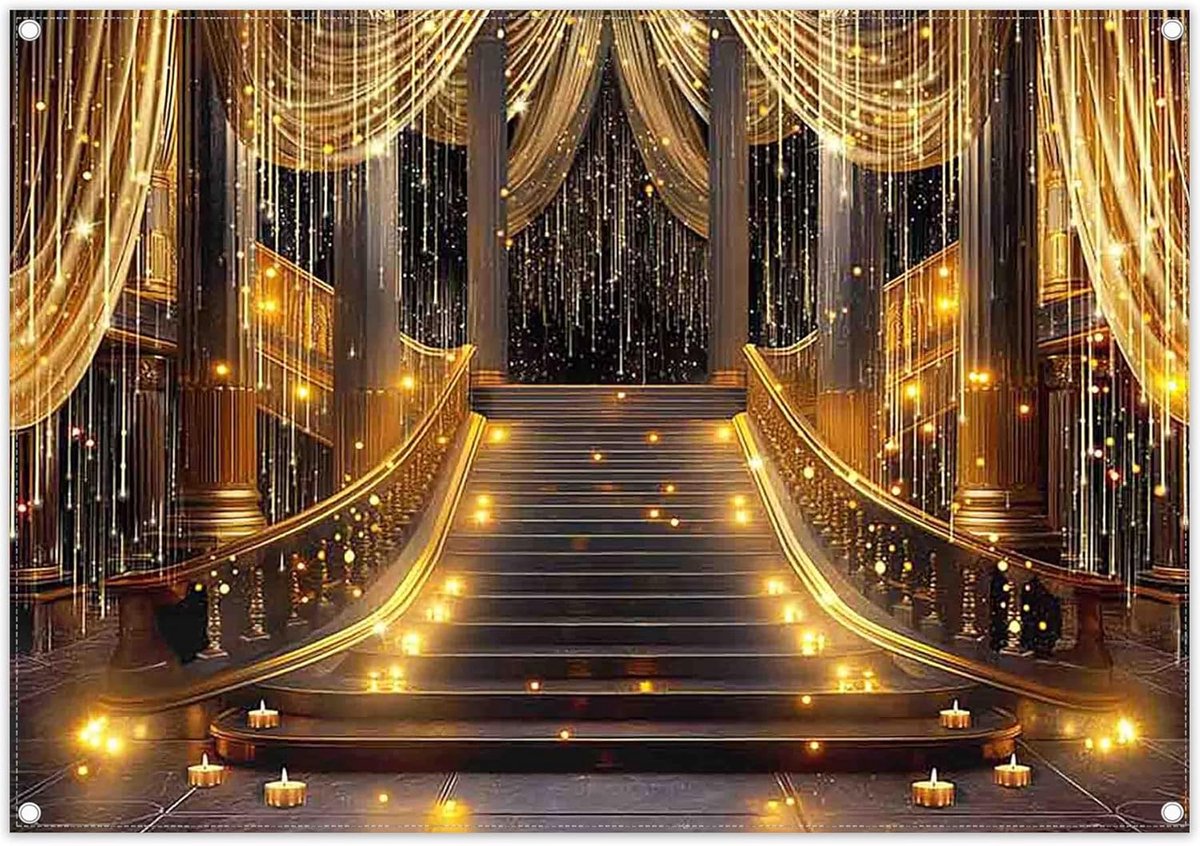 Luxe Achterdoek Zwart en Goud 2,1 x 1,5 m voor Feesten en Evenementen