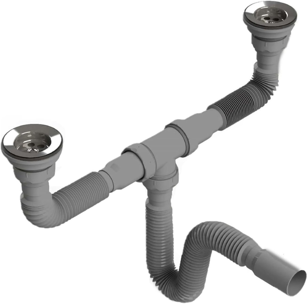 Dubbele Sifon - Afvoer Flexibel - Ruimtebesparend Keuken - Dubbele Aansluiting - Ø 40 mm - Grijs