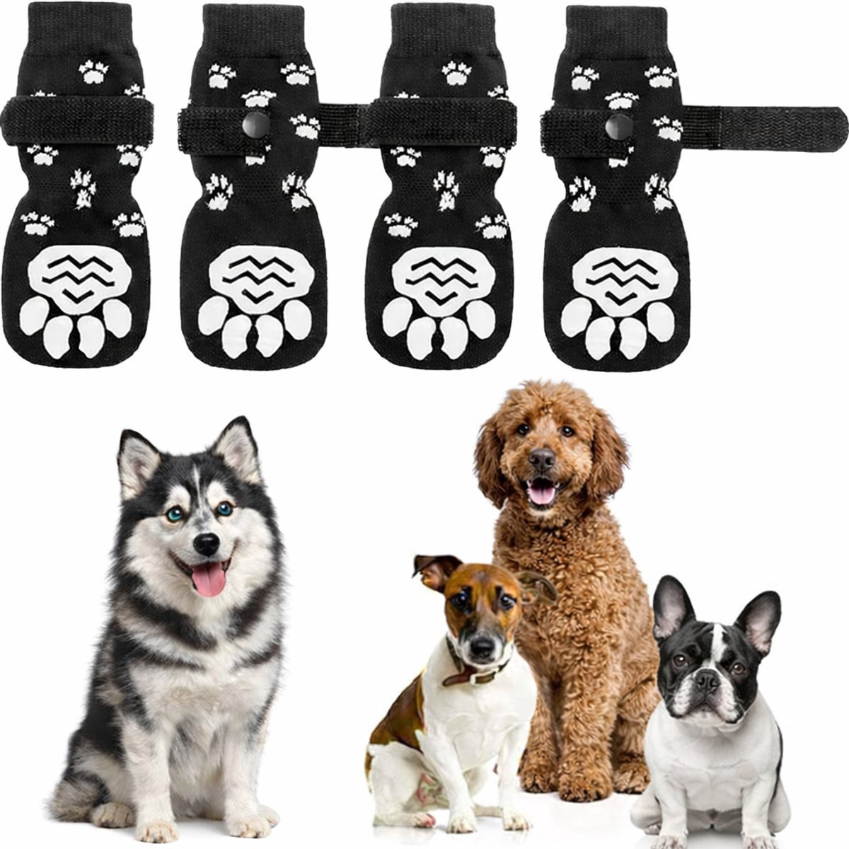 Aventrix Hondensokken Antislip Maat L – Honden Sokken tegen Uitglijden en Likkende Poten – Klittenband – Pootbescherming Binnen & Buiten – Set van 4