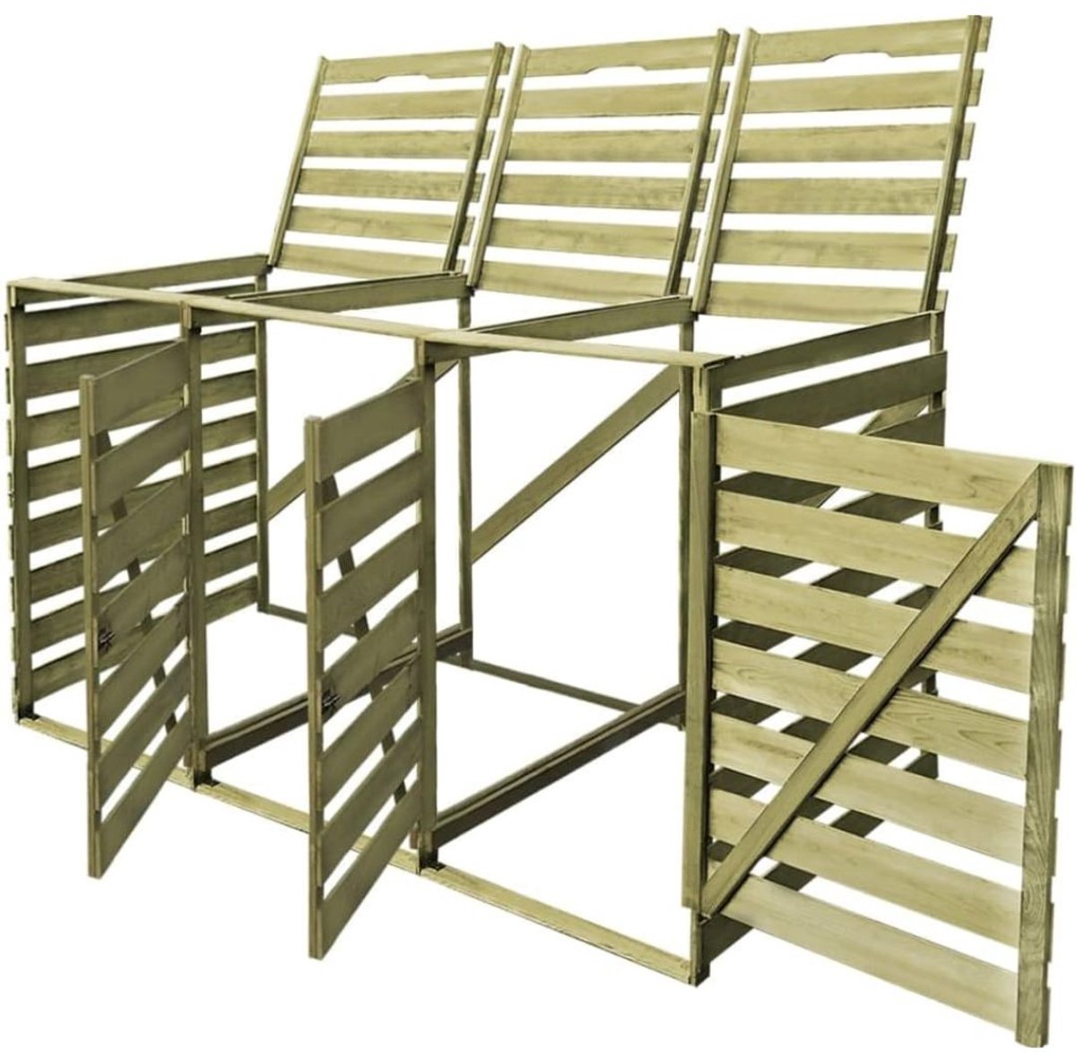 Kliko Ombouw - Containerberging 240L - Kliko Ombouw voor 3 Kliko's - Hout - Groen - 218cm x 92cm x 120cm