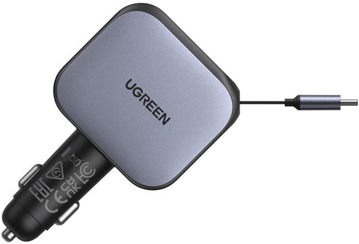 UGREEN 3-in-1 autolader sigarettenaansteker 90W met intrekbare USB-C kabel 60W snel opladen voor iPhone, MacBook, Galaxy - Afbeelding 3