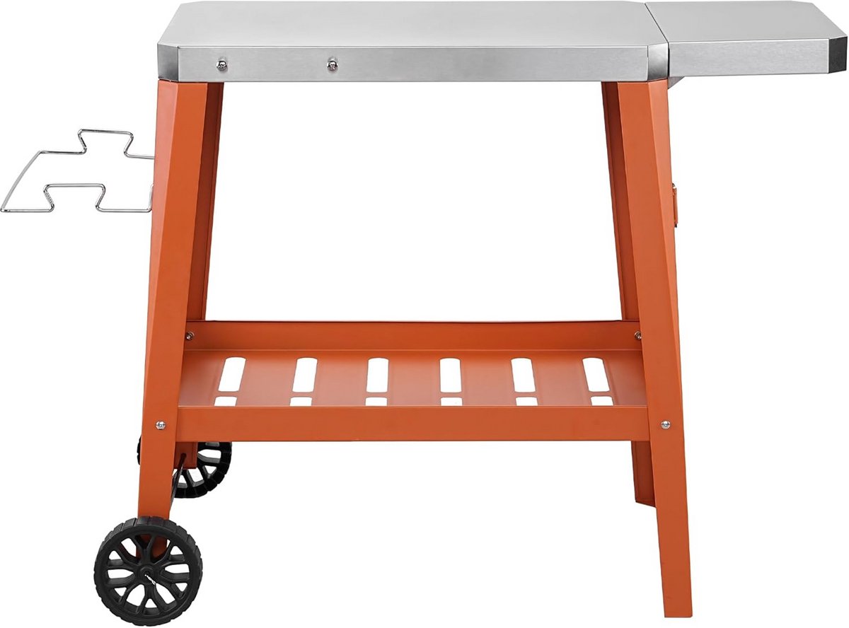 Verrijdbare Grilltafel met RVS Werkblad en Opvouwbare Tafel