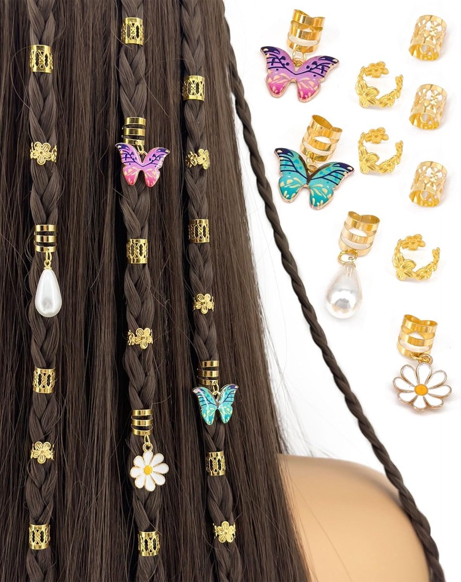 34-delige Set Haarsieraden voor Vlechten en Dreadlocks - Haaraccessoires Set Goud