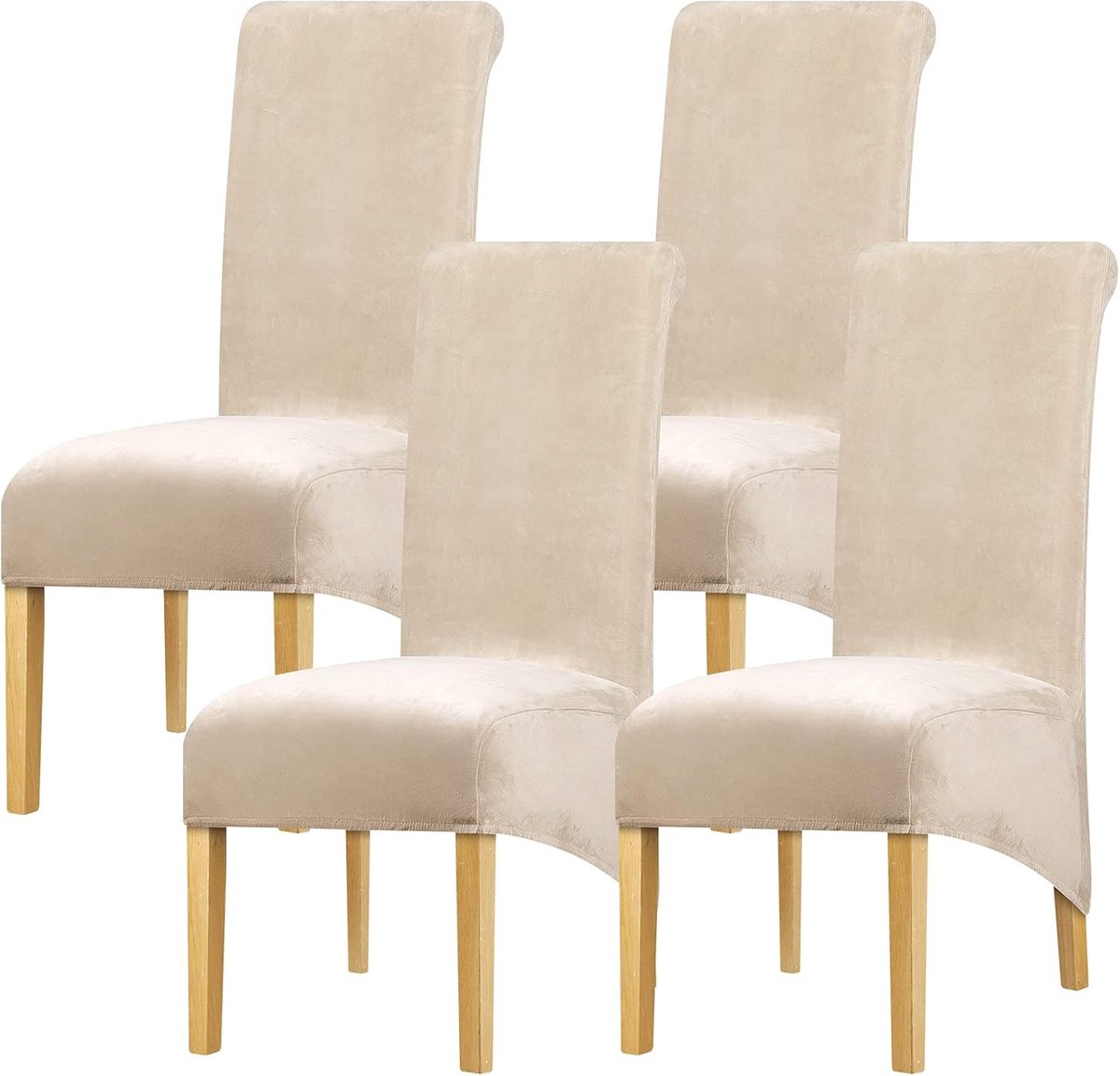 Stoelhoezen Hoge Rug - Meubelbeschermers - Eetkamer Banket - Stretch Fluweel Stof - 4 Stuks - Kaki