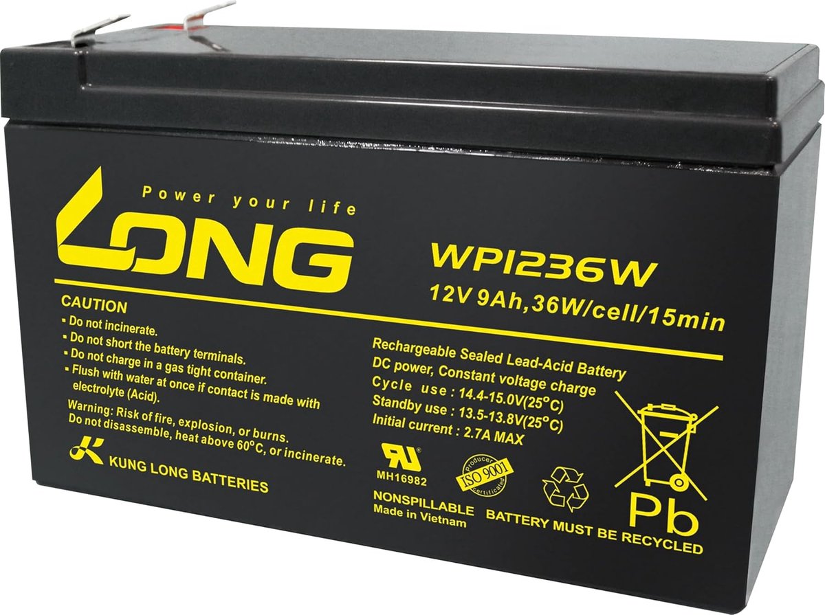 Oplaadbare Batterij - AGM Accu - Energie Opslag - 12 Volt 9Ah - 151x102x65mm