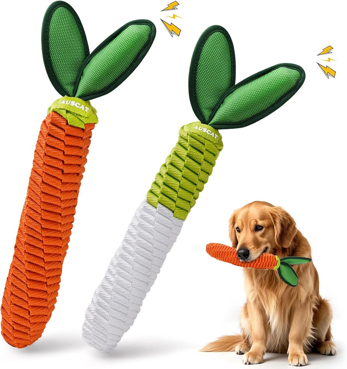 Duurzaam Hondenspeelgoed Wortel met Touw en Pieper - Kauwspeelgoed voor Puppy's en Volwassen Honden